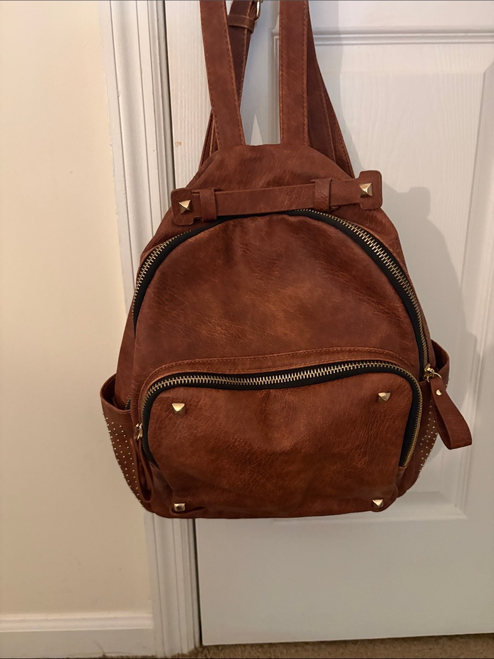 Brown Studded Faux Leather Backpack